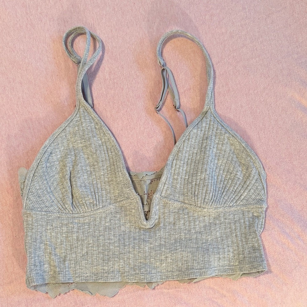 Aerie Light Gray Lace-Trim Bralette